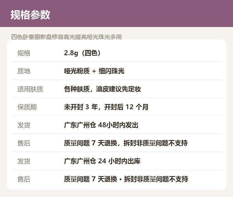 四色卧蚕眼影盘修容高光提亮哑光珠光多用